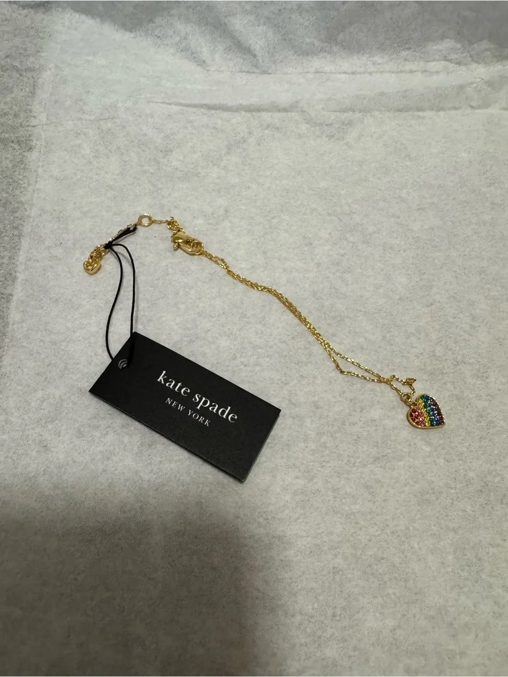 NWT Kate Spade Rainbow Joy Heart Anklet Gold Tone Multicolor Crystals